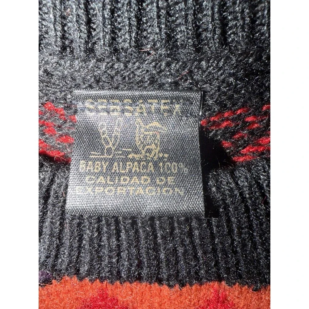 Vintage Baby Alpaca Southwestern Geometric Knit Sweater Men’s Medium Red Black